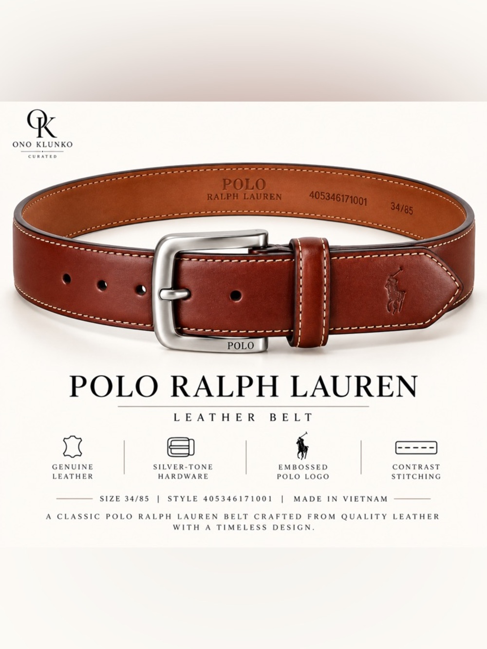 Polo Ralph Lauren Brown Leather Belt – Size 34/85